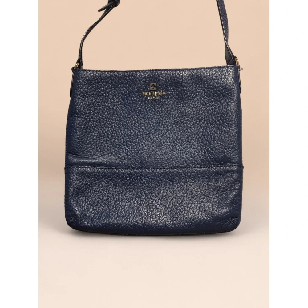 Kate Spade New York Navy‎ Blue Pebbled Leather Crossbody Bag  Striped Lining